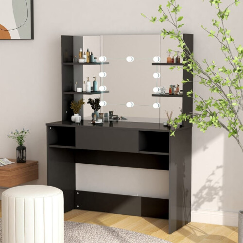 VidaXL vidaXL Makeup Table with LED Lights MDF Black Cosmetic Vanity Dressing Table