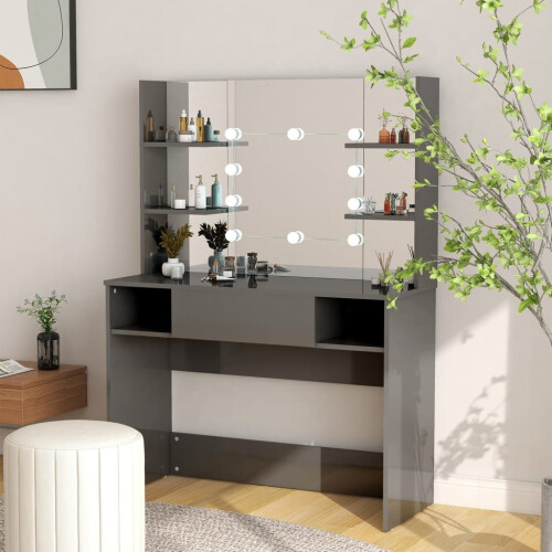 VidaXL vidaXL Makeup Table with LED Lights MDF Shining Grey Cosmetic Dressing Table