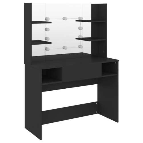VidaXL vidaXL Makeup Table with LED Lights MDF Black Cosmetic Vanity Dressing Table 1