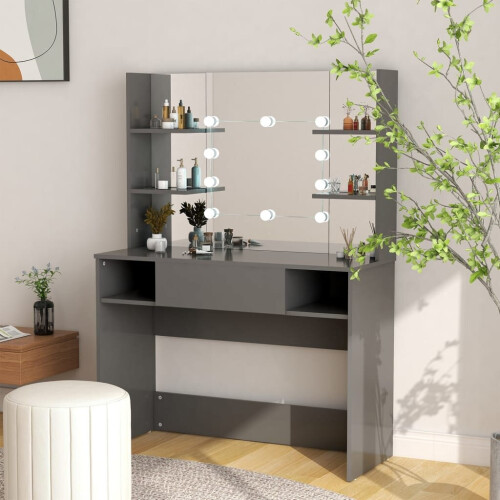 VidaXL vidaXL Makeup Table with LED Lights MDF Grey Cosmetic Vanity Dressing Table