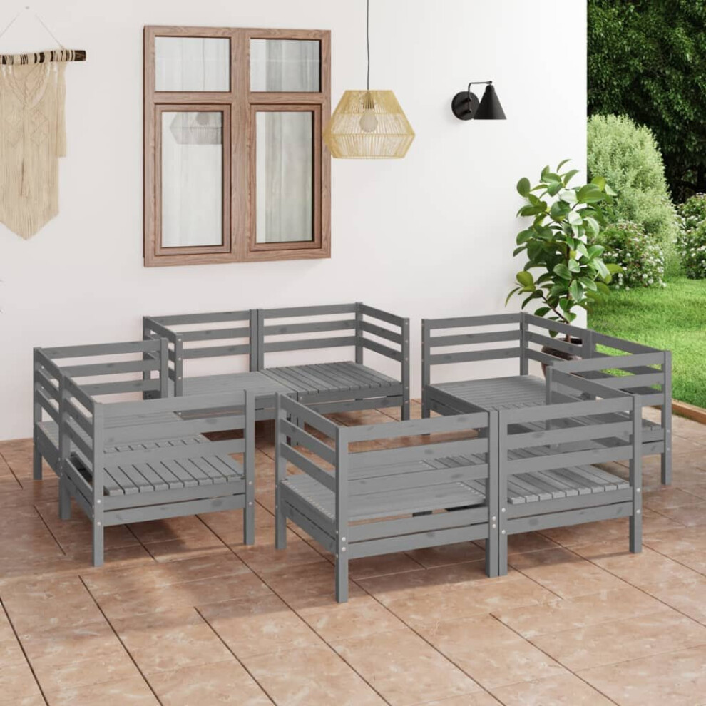 vidaXL Solid Pinewood Garden Lounge Set 8 Piece Grey Outdoor Seating Sofa