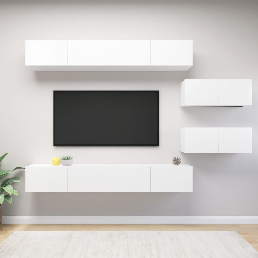 vidaXL TV Cabinet Set 6 Piece White Engineered Wood Furniture TV Stand Cabinet