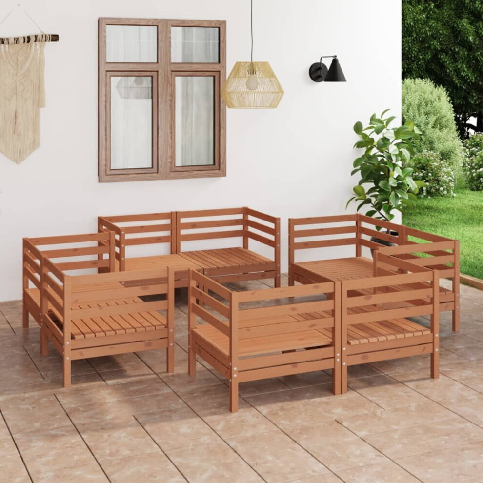 vidaXL Solid Pinewood Garden Lounge Set 8 Piece Honey Brown Outdoor Seating