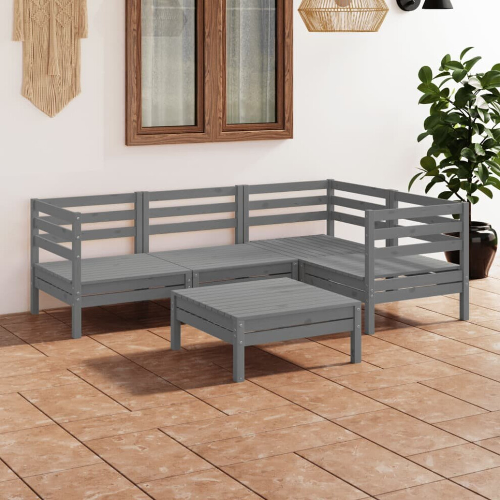 vidaXL Garden Lounge Set Wooden Outdoor Lounge Set 5 Piece Solid Pinewood Grey