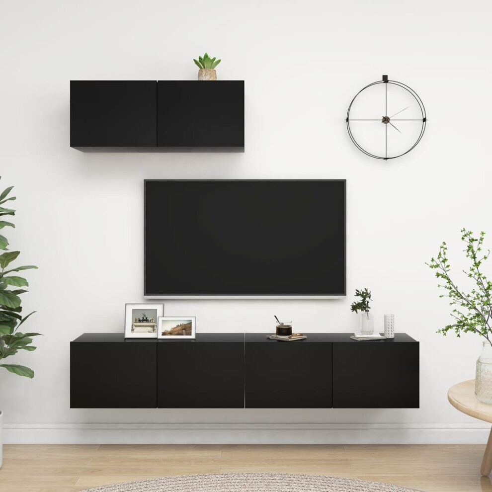 Vidaxl 3X Tv Cabinets Engineered Wood Furniture Tv Stand Cabinet Unit Black