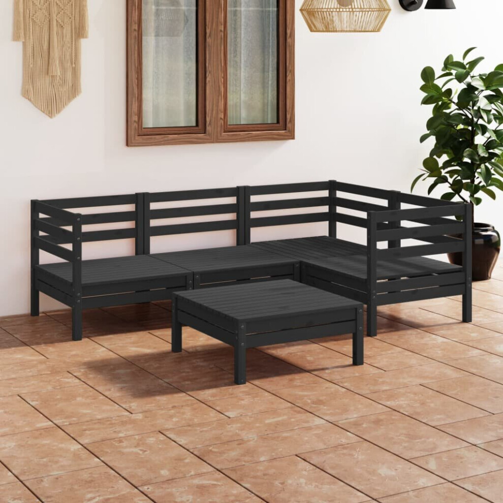 vidaXL Garden Lounge Set Outdoor Sofa Set Couch 5 Piece Solid Pinewood Black