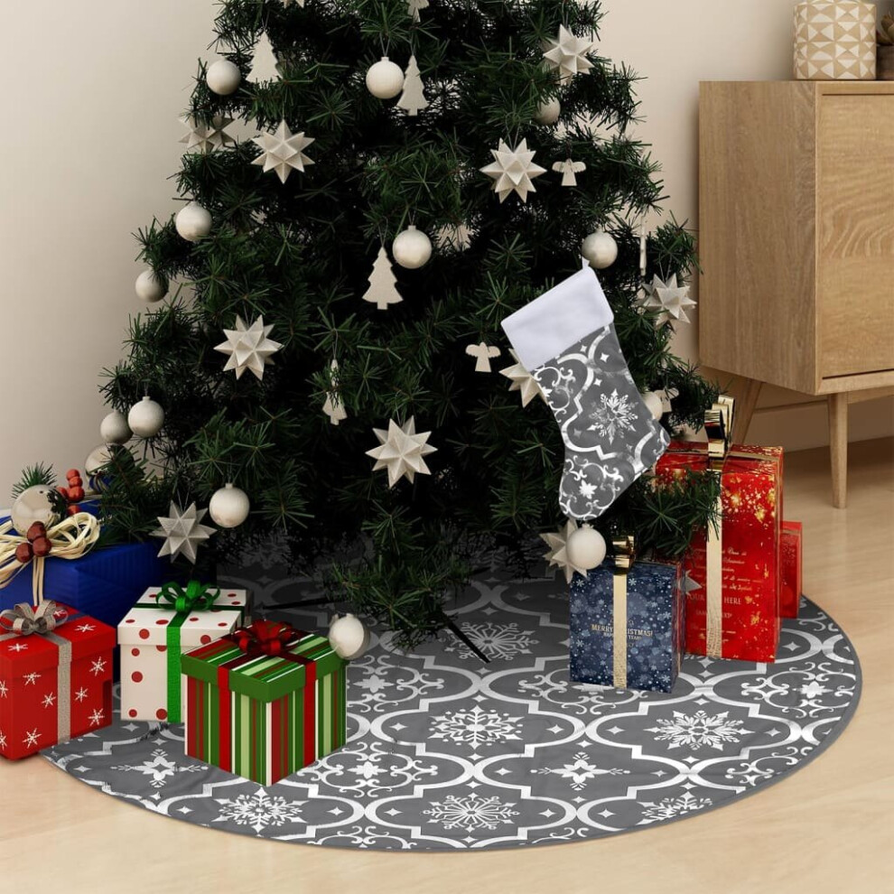 vidaXL Luxury Christmas Tree Skirt with Sock Grey Fabric Xmas Tree Base Mat