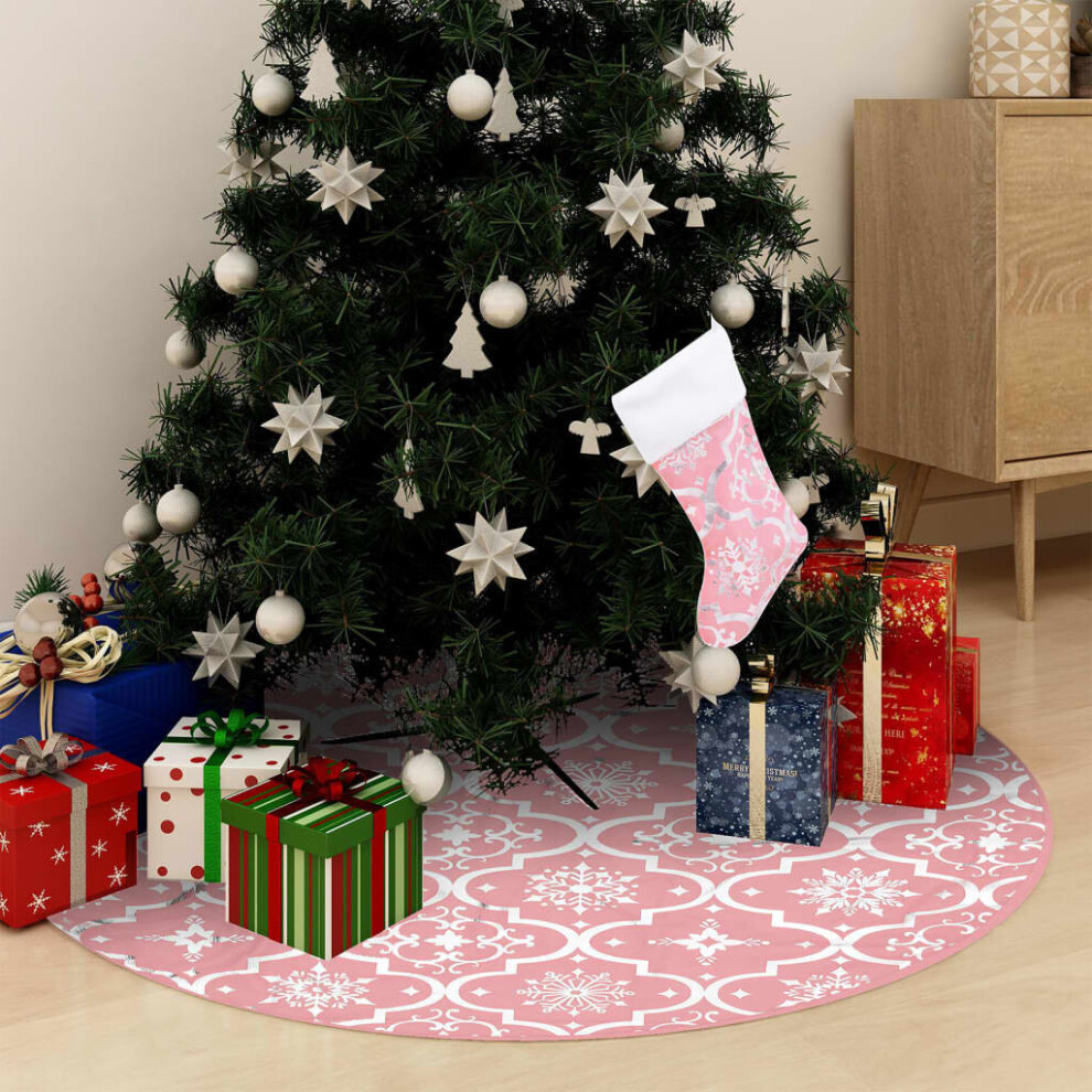 vidaXL Luxury Christmas Tree Skirt with Sock Pink Fabric Xmas Tree Base Mat