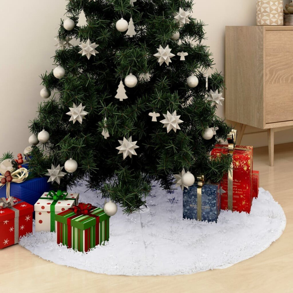 vidaXL Luxury Christmas Tree Skirt White Faux Fur Tree Decoration Base Mat Set