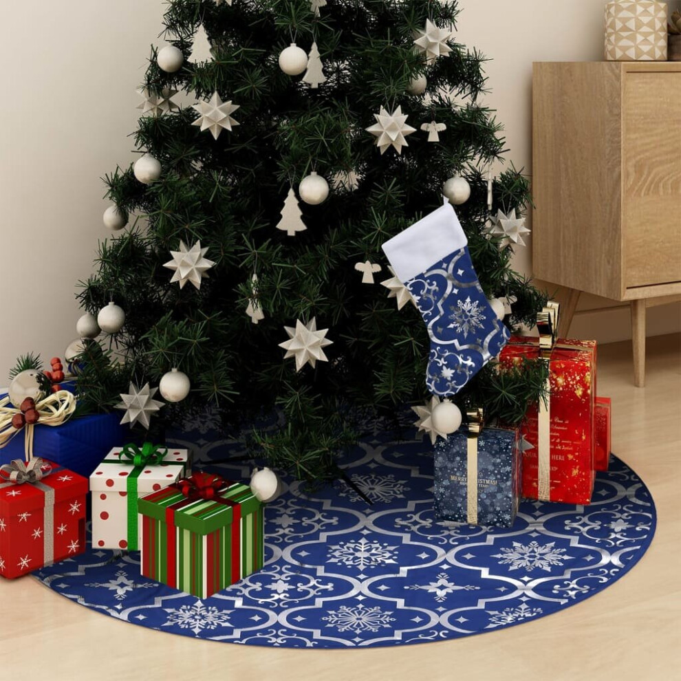 vidaXL Luxury Christmas Tree Skirt with Sock Blue Fabric Xmas Tree Base Mat