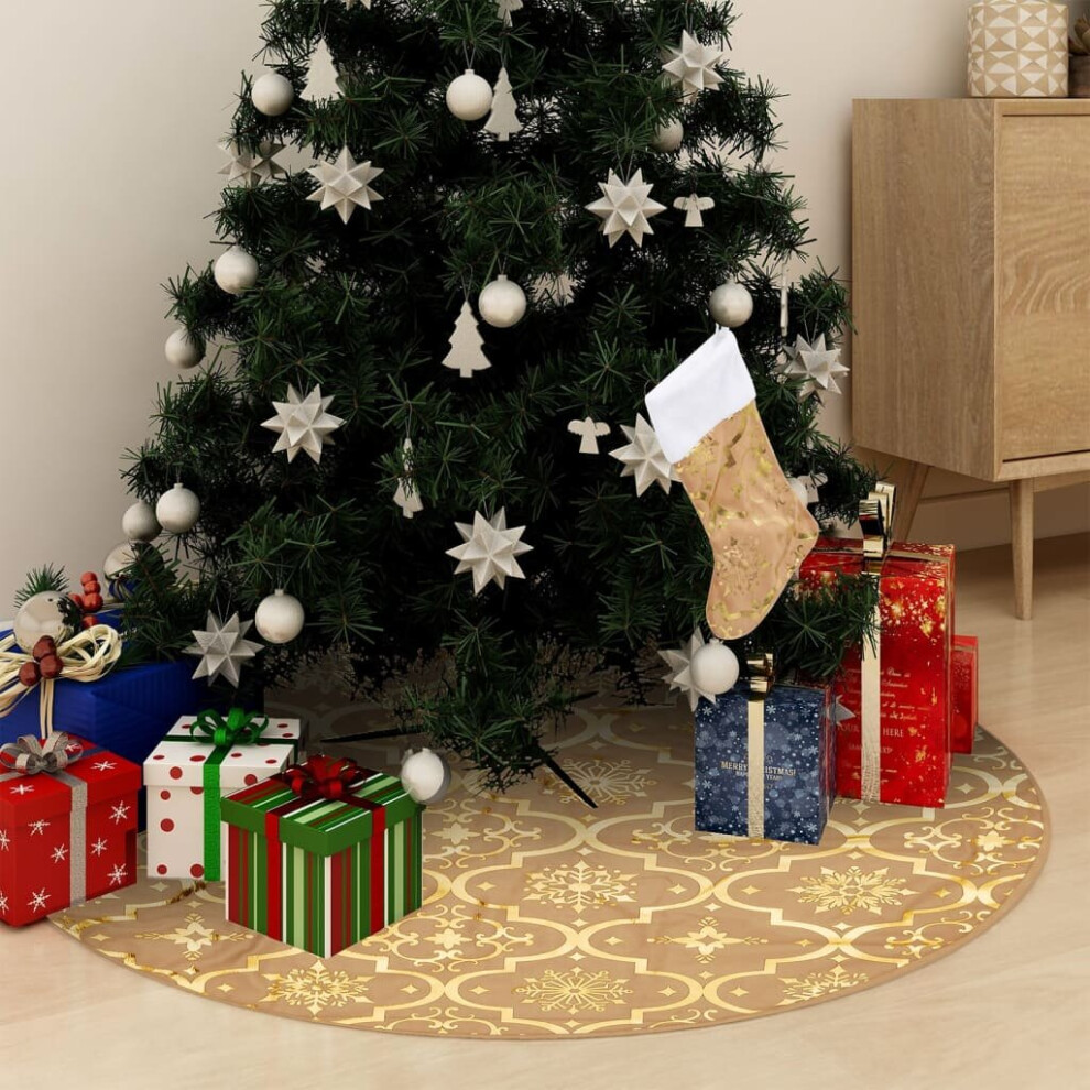 vidaXL Luxury Christmas Tree Skirt with Sock Yellow Fabric Xmas Tree Base Mat-image-OPC-P8R9FJC-NEW