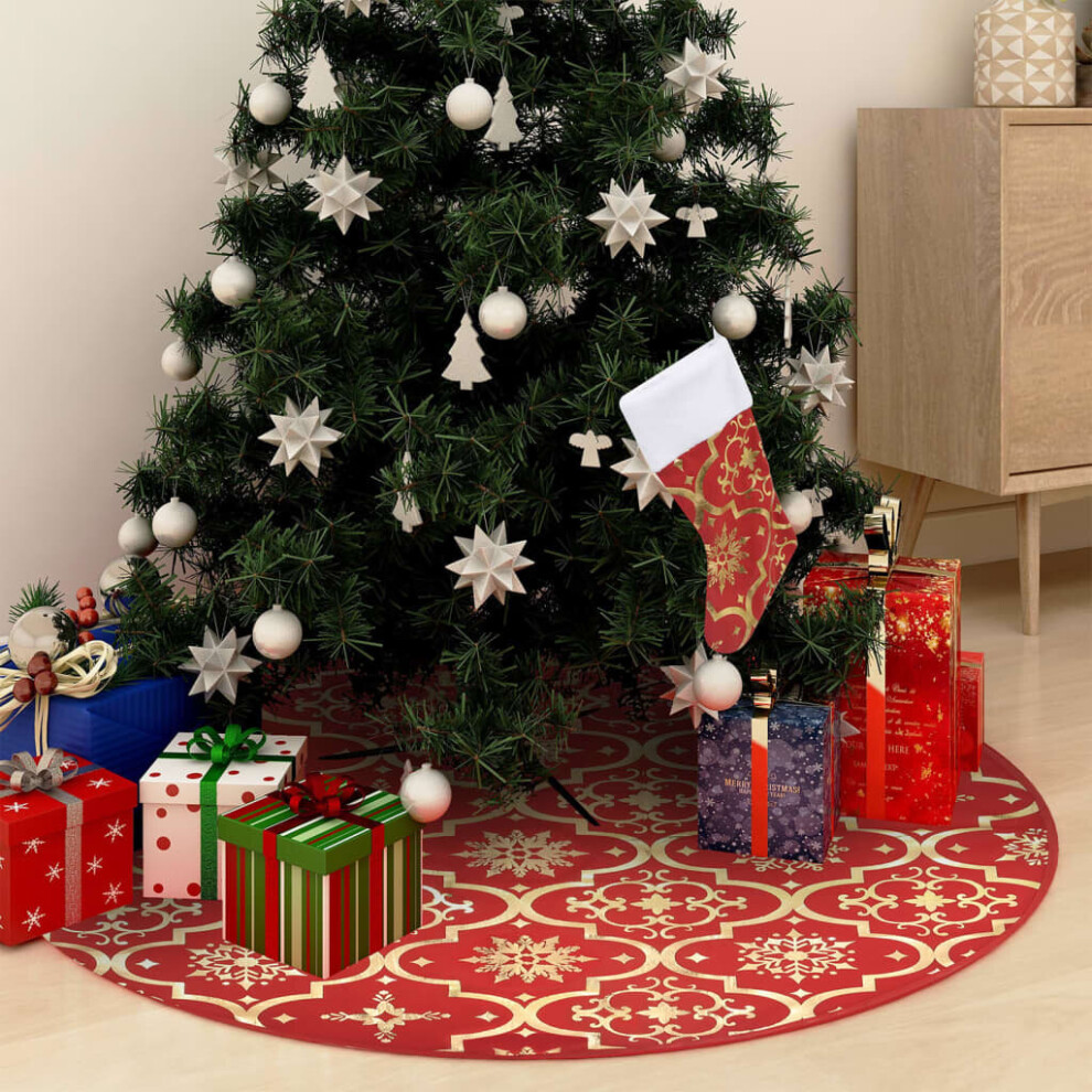 Vidaxl Luxury Christmas Tree Skirt With Sock Fabric Xmas Tree Base Mat Red