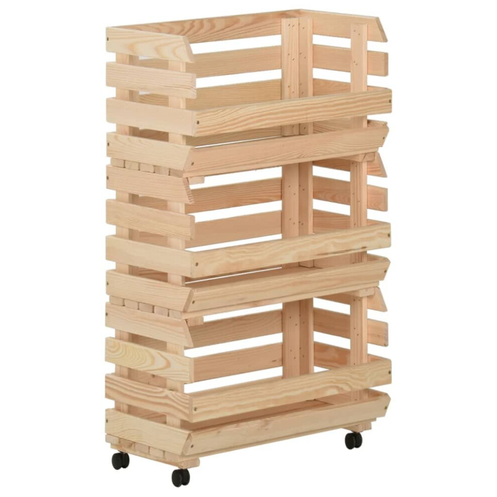 Vidaxl Solid Pinewood Vegetable Trolley Kitchen Cart Storage Shelf Trolley
