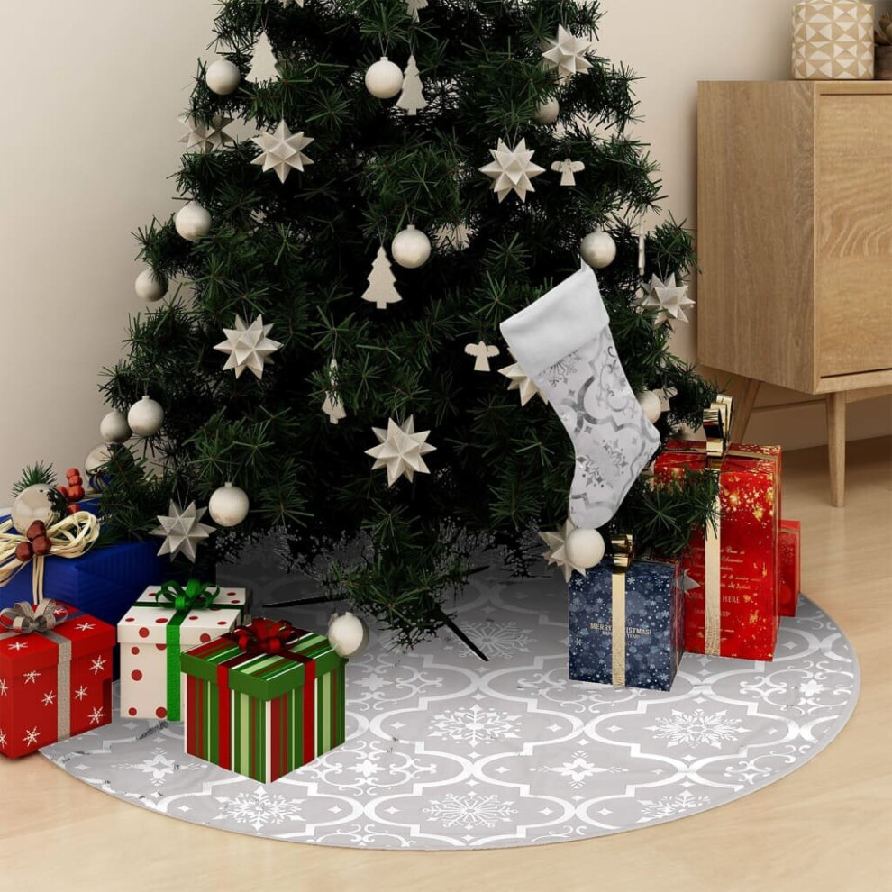 vidaXL Luxury Christmas Tree Skirt with Sock White Fabric Xmas Tree Base Mat