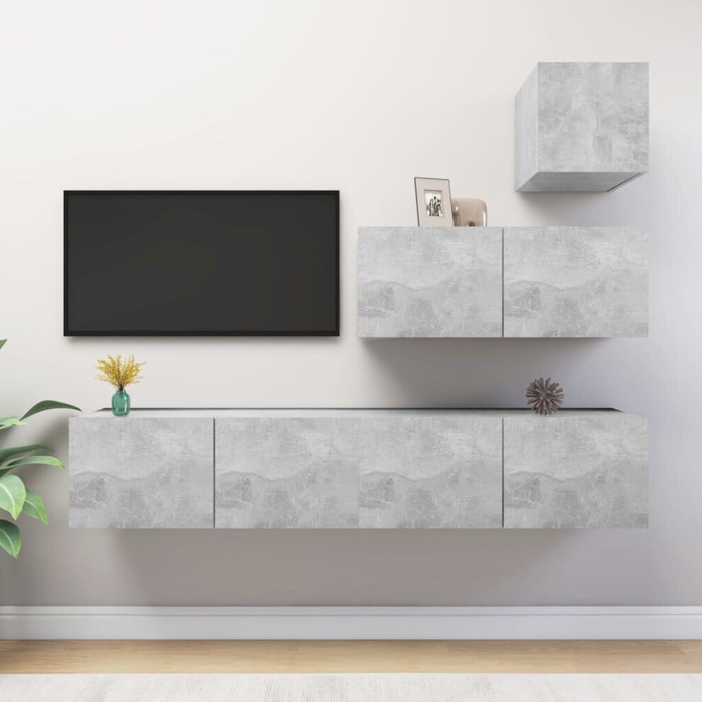 Vidaxl Tv Cabinet Set 4 Piece Concrete Grey Engineered Wood Hanging Tv Cabinet