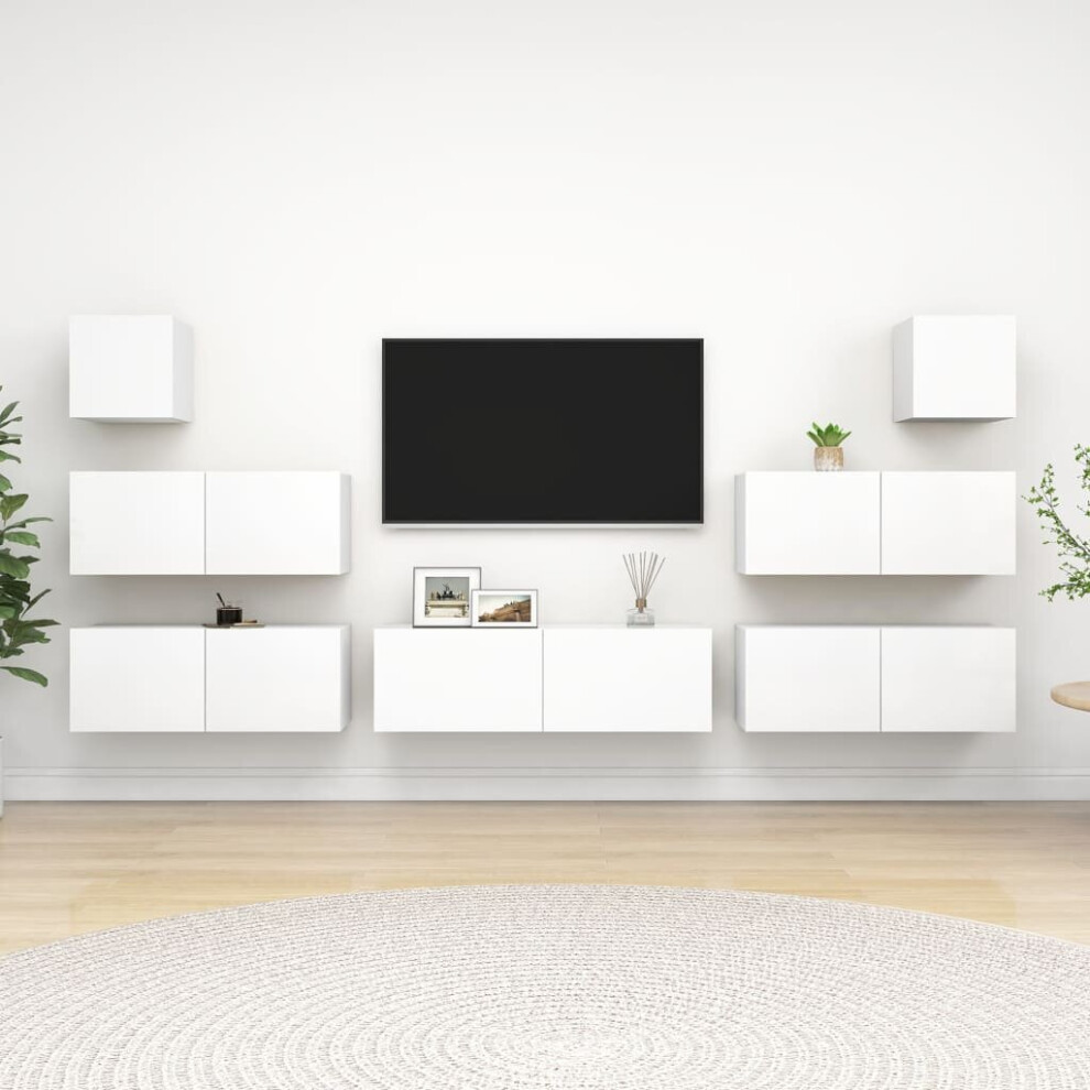 Vidaxl White Tv Cabinet Set 7 Piece Engineered Wood Hanging Tv Hifi Cabinet