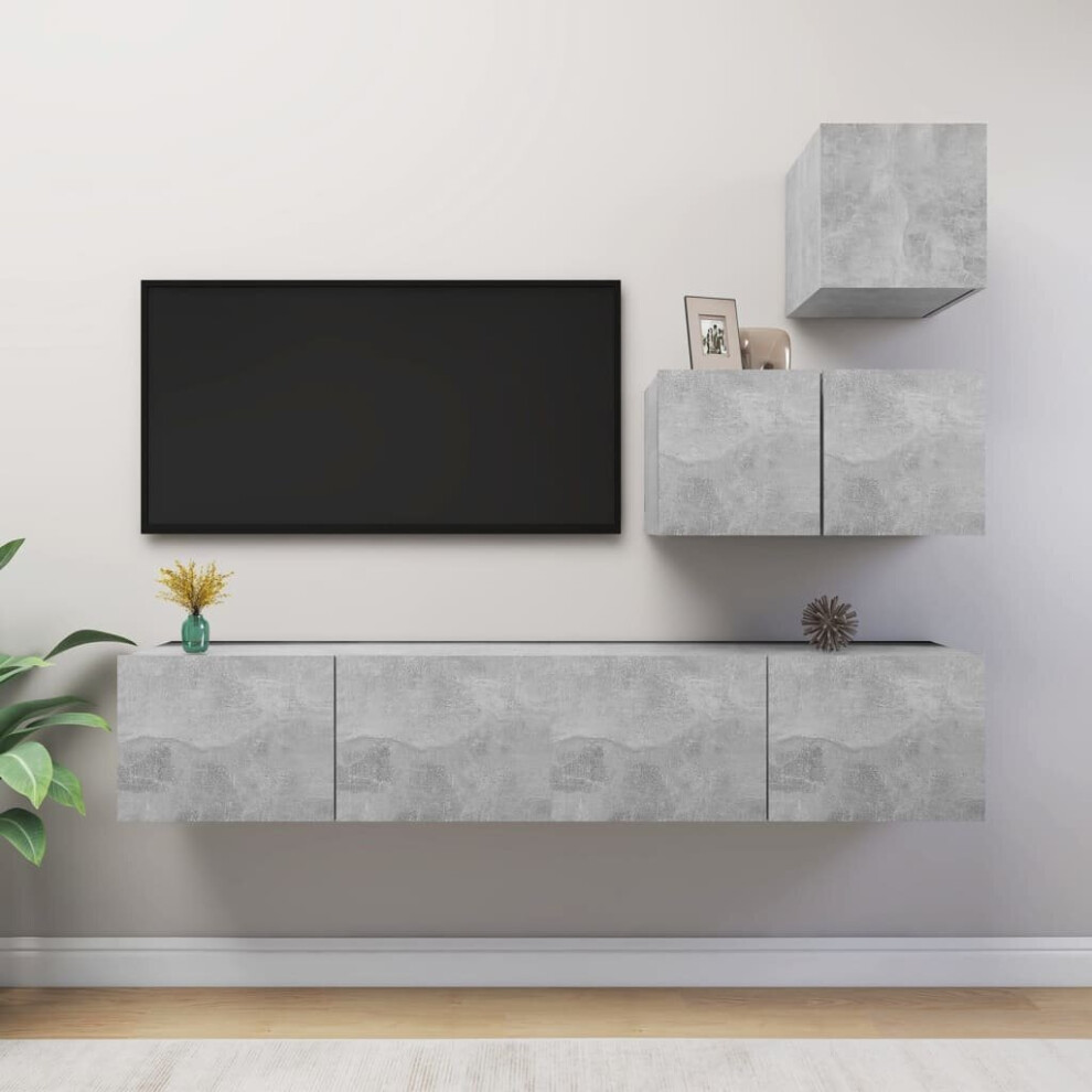 vidaXL TV Cabinet Set 4 Piece Concrete Grey Engineered Wood Hanging TV Cabinet