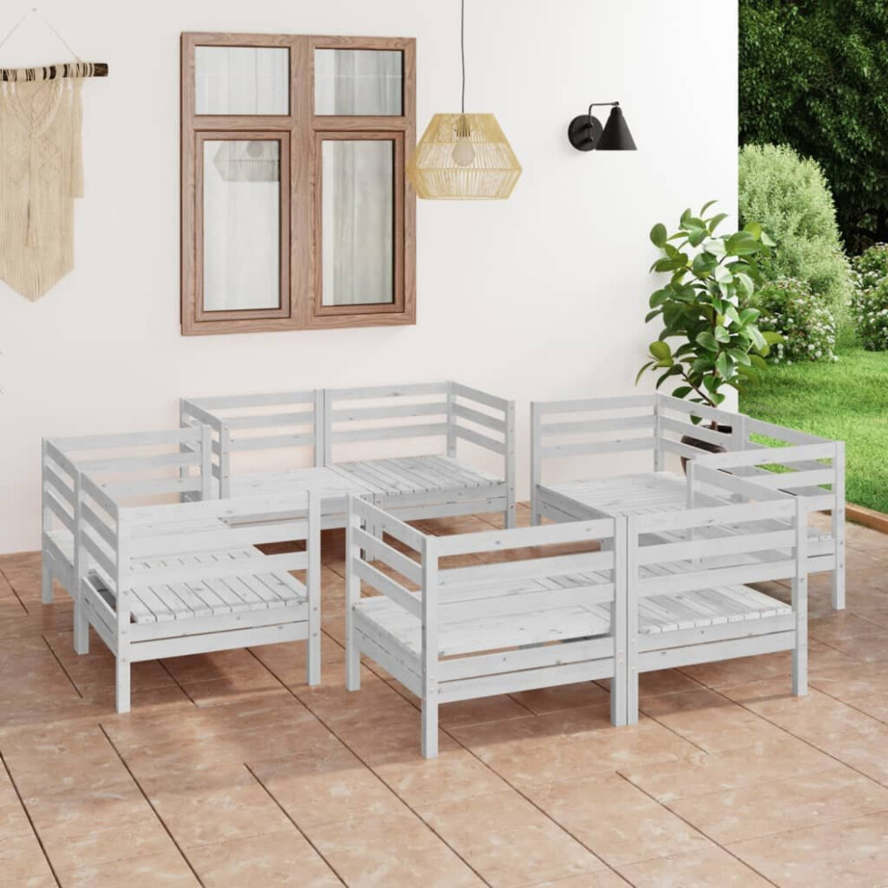 vidaXL Solid Pinewood Garden Lounge Set 8 Piece White Outdoor Seating Sofa