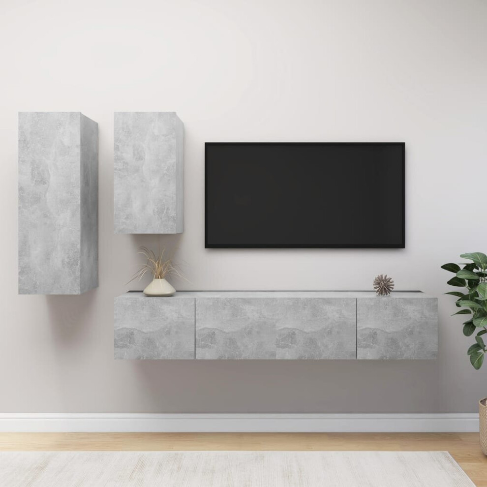 vidaXL TV Cabinet Set 4 Piece Concrete Grey Engineered Wood Hanging TV Unit