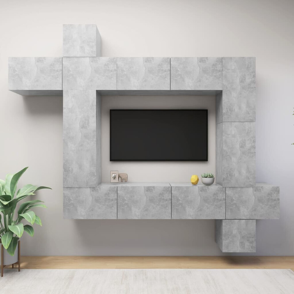 vidaXL TV Cabinet Set 9 Piece Concrete Grey Chipboard Hanging TV Cabinet Set