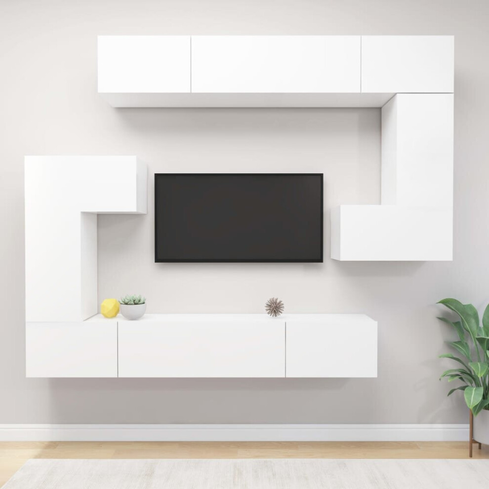 vidaXL TV Cabinet Set 8 Piece White Engineered Wood Furniture TV Stand Cabinet