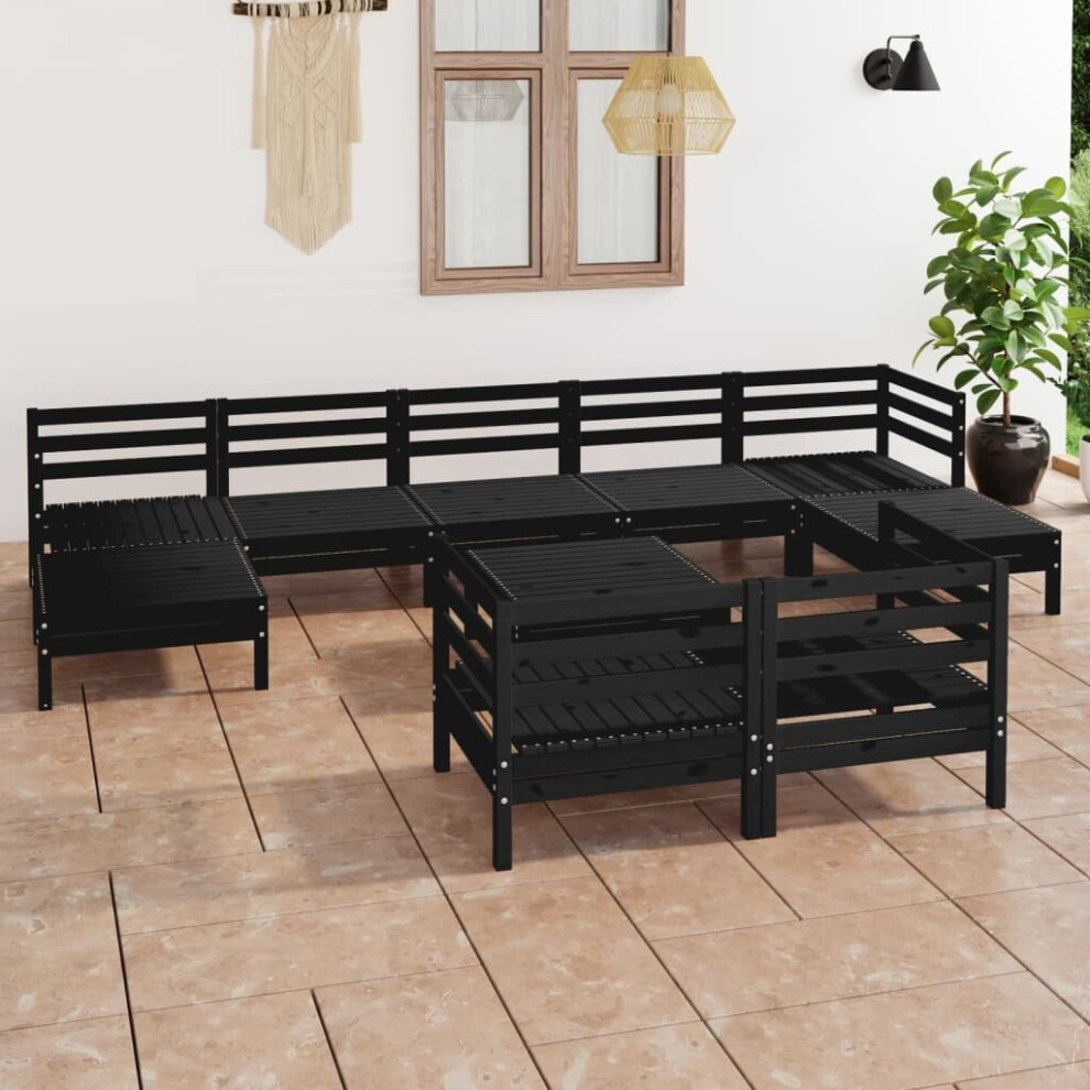 vidaXL Garden Lounge Set Outdoor Lounge Set 10 Piece Black Solid Wood Pine