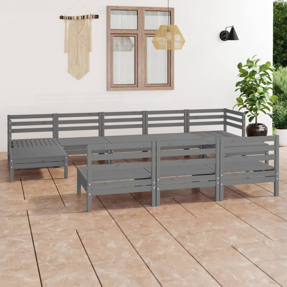 vidaXL Garden Lounge Set Outdoor Lounge Set 10 Piece Grey Solid Wood Pine