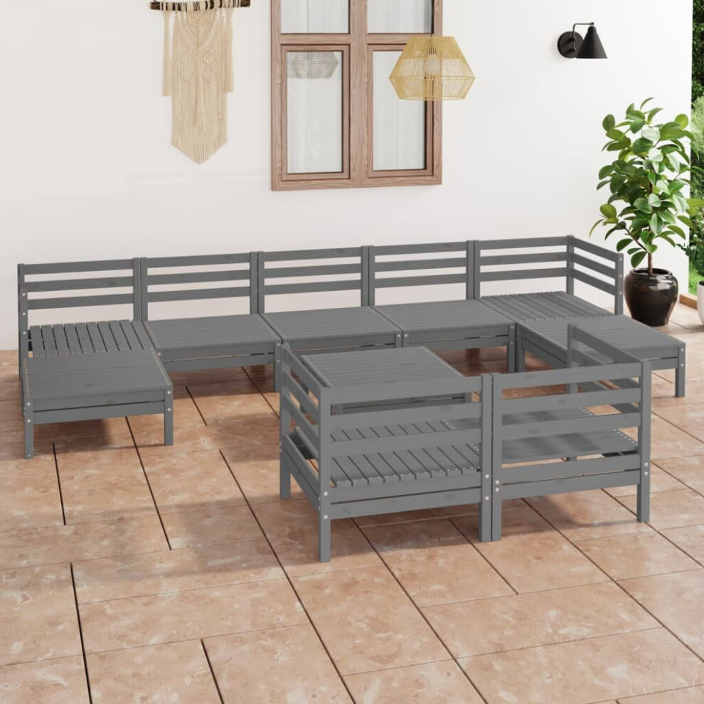 vidaXL Garden Lounge Set Outdoor Lounge Set 10 Piece Grey Solid Wood Pine