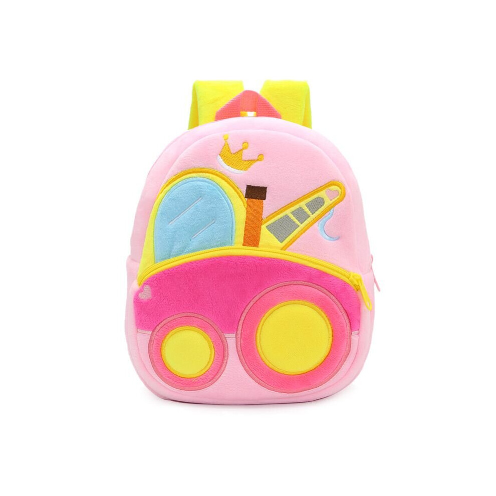 (Crane) Kids Cartoon Excavator Plush Backpack Kindergarten Toddler School Bags Children