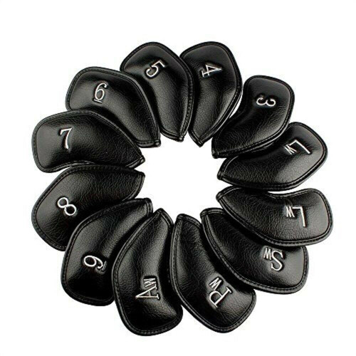 12PCS Thick PU Leather Head Covers Iron Golf Club Headcovers Putter Black Set 1