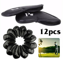 12PCS Thick PU Leather Head Covers Iron Golf Club Headcovers Putter Black Set