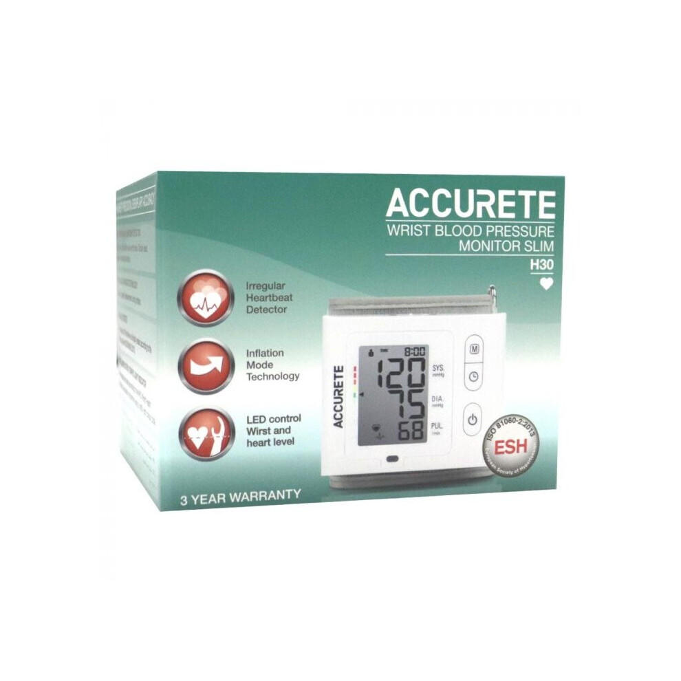 Accurete Wrist Blood Pressure Monitor Slim H30
