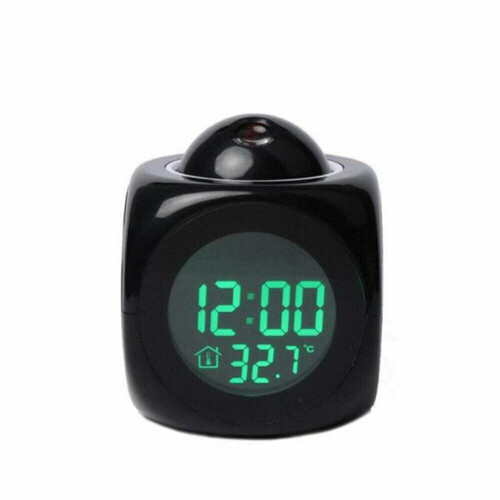 (Black) Time Digital LCD Display Temperature Clock Projector LED Projection Alarm Smart