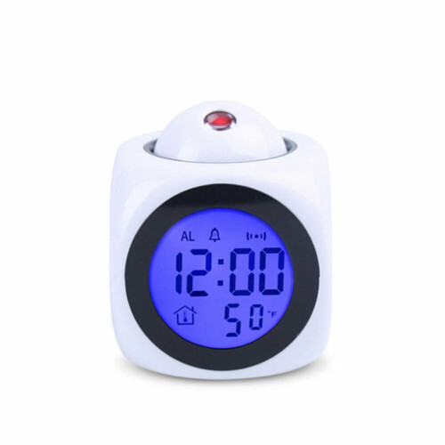 (White) Time Digital LCD Display Temperature Clock Projector LED Projection Alarm Smart