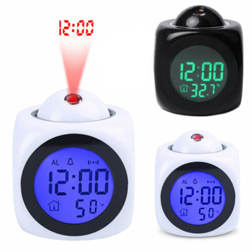 (White) Time Digital LCD Display Temperature Clock Projector LED Projection Alarm Smart 1