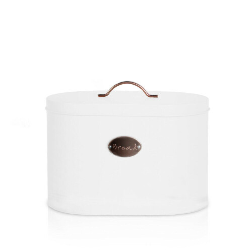 (White) 5pc Kitchen Storage Container Set - Bread Bin + Tea Sugar Coffee Biscuit Tins 1