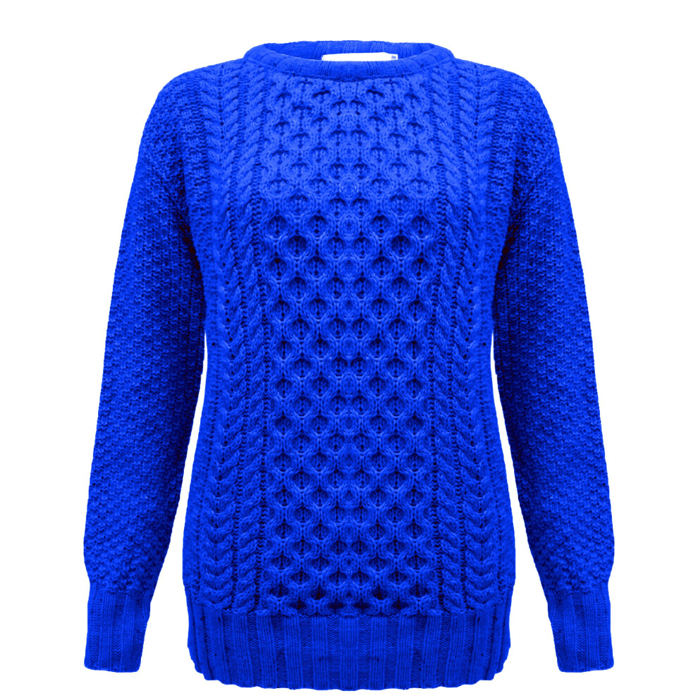 (Royal Blue, 20-22) New Ladies Women Knitted Cable Knit Jumper Sweater Pullover Top