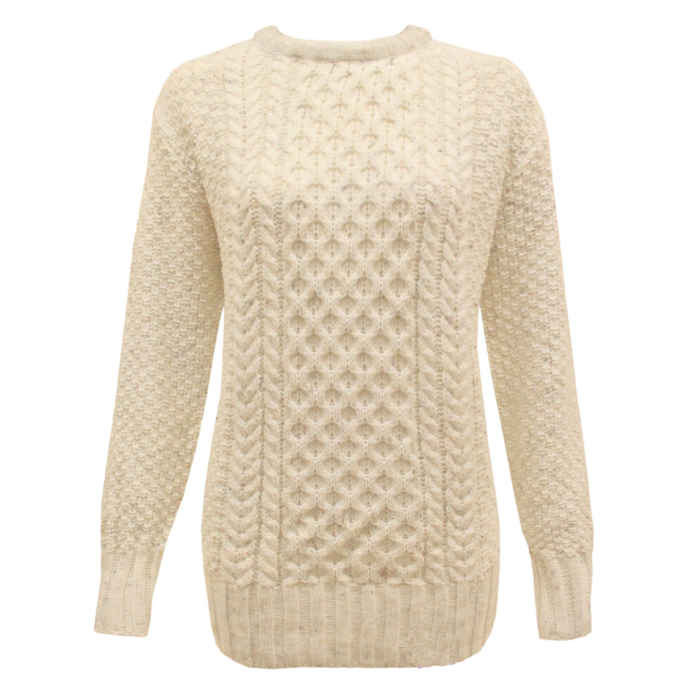 (Cream, S-M) New Ladies Women Knitted Cable Knit Jumper Sweater Pullover Top