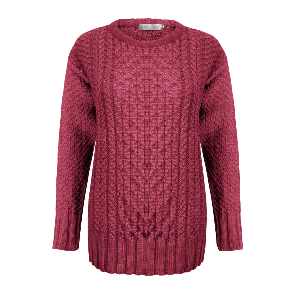 Generation Fashion (Pom-Red, M-L) New Ladies Women Knitted Cable Knit Jumper Sweater Pullover Top