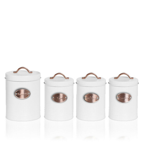 (White) 5pc Kitchen Storage Container Set - Bread Bin + Tea Sugar Coffee Biscuit Tins 2
