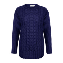 (Navy, 16-18) New Ladies Women Knitted Cable Knit Jumper Sweater Pullover Top