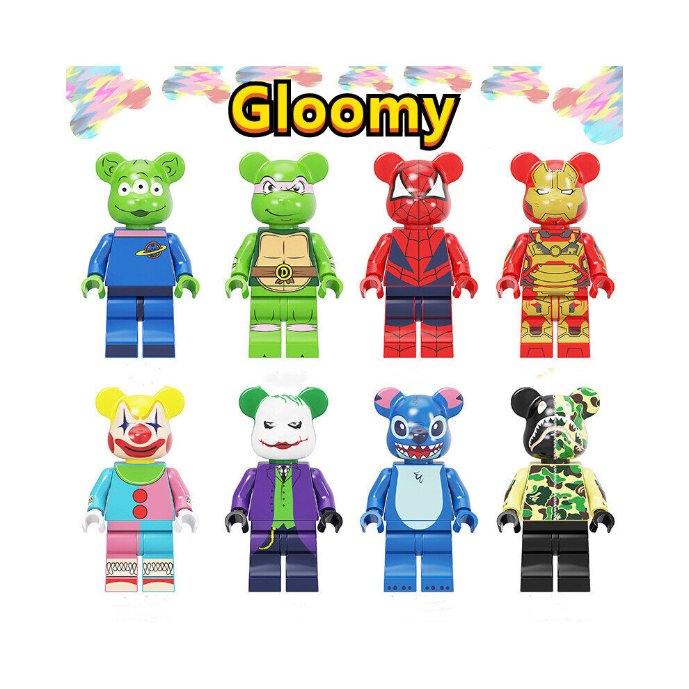 Bachashop 8Pcs Bearbrick Graffiti Spider-Man Minifigures Toys Fit Lego