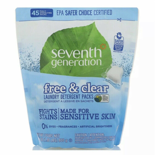 Seventh Generation Laundry Detergent - Free & Clear Scent - 45 / Packet - 1 / Pack - White