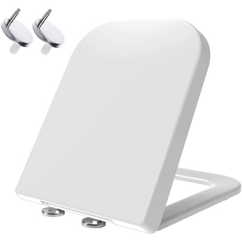 Family Soft-Close Square Toilet Seat with Quick-Release Button Top Fixing Adjustable Hinges for UK Toilets 23132c