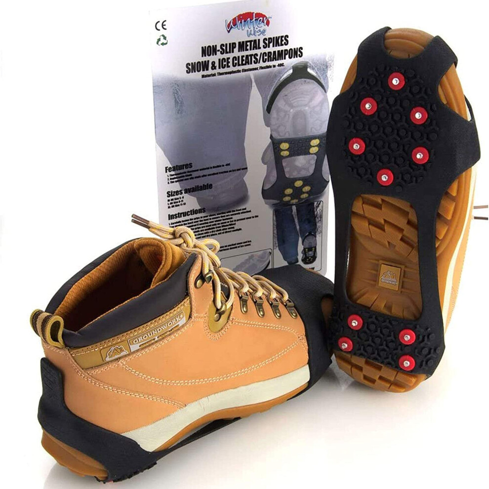 (Size UK 2 - 5) Winter Wise 10-STUD Ice Snow Grips, Anti Slip