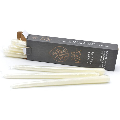 (8, Ivory) Glo Wax Taper Dinner Candles 2