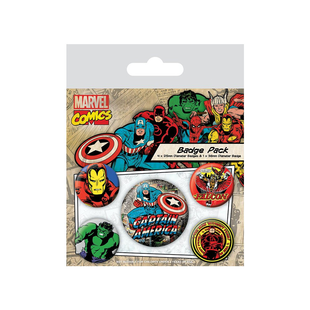 Marvel Comics - Retro Multicolored Pack Of 5 - Button Set