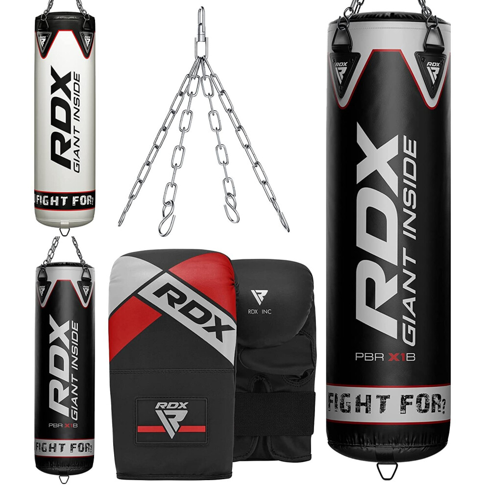 (Black, 4FT) RDX Punch Bag Anti Swing With Boxing Gloves 3PC