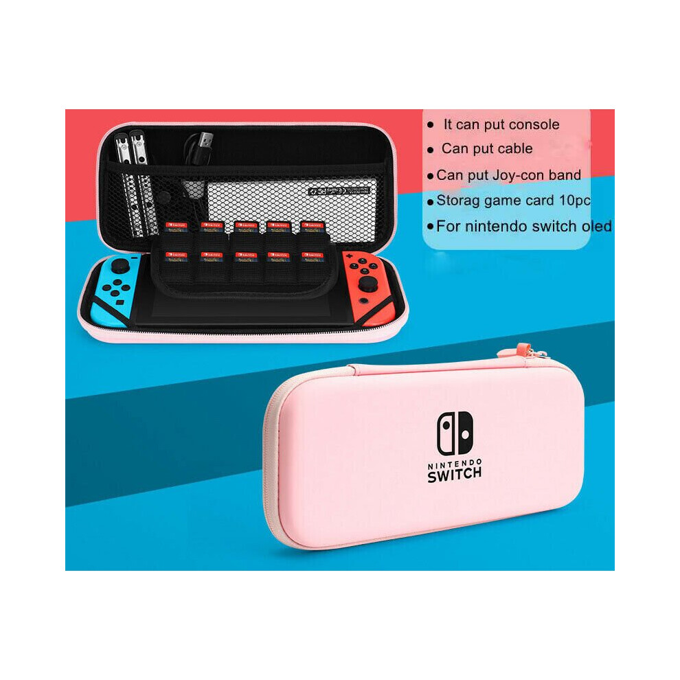 (Pink) Hard Carrying Case For Nintendo Switch OLED Protect Storage Bag with Card Slot