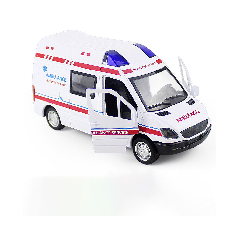 (A) Simulation Car Model Engineering Police Patrol Toy Ambulance Child Boy Alloy Door Can Be Opened